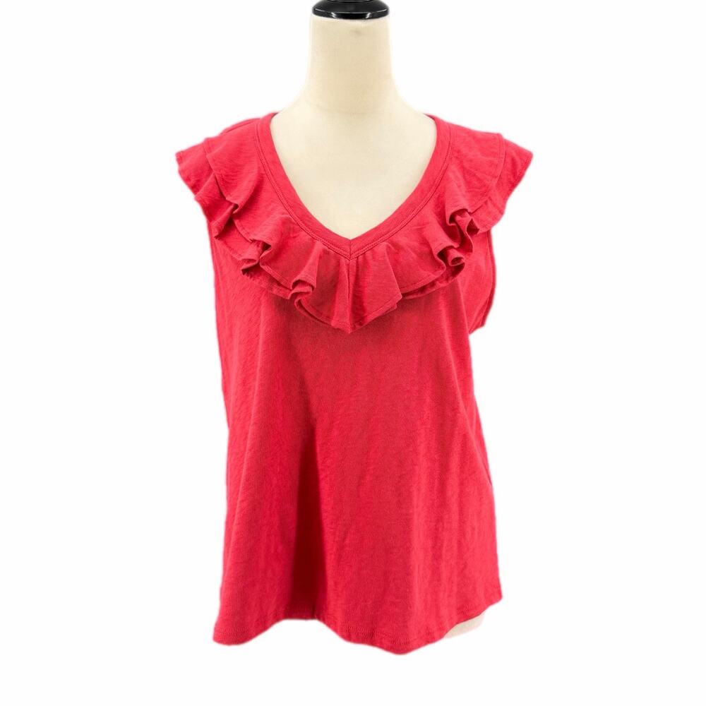 Soft Surroundings NEW PETITE Coral 100% Cotton Ruffle Casual Summer Bright Tank